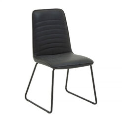 Perth Industrial Black Faux Leather Dining Chair With Black Metal Legs