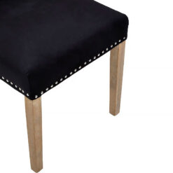 Princeton Black Velvet Studded Dining Chair With Natural Wood Legs