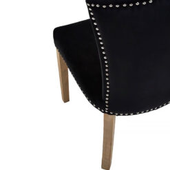 Princeton Black Velvet Studded Dining Chair With Natural Wood Legs