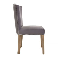 Princeton Grey Velvet Studded Dining Chair With Natural Wood Legs