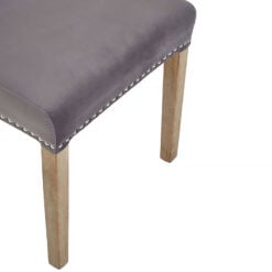 Princeton Grey Velvet Studded Dining Chair With Natural Wood Legs