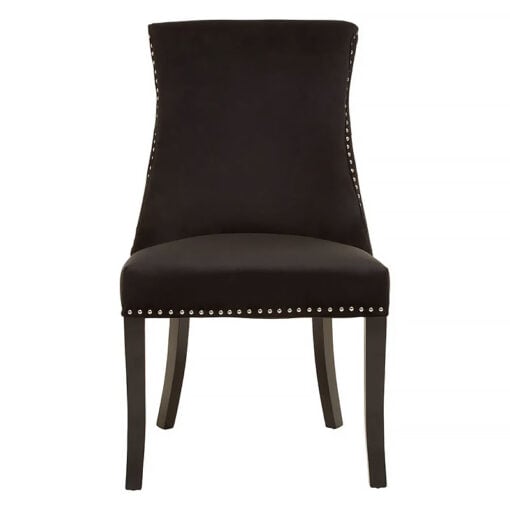 Set Of 2 Ramsey Black Velvet Tufted Studded Dining Chairs With Black Legs