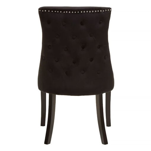 Set Of 2 Ramsey Black Velvet Tufted Studded Dining Chairs With Black Legs