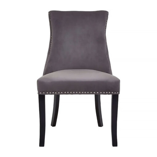 Set Of 2 Ramsey Dark Grey Velvet Tufted Studded Dining Chairs With Black Legs