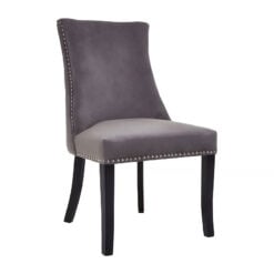 Set Of 2 Ramsey Dark Grey Velvet Tufted Studded Dining Chairs With Black Legs