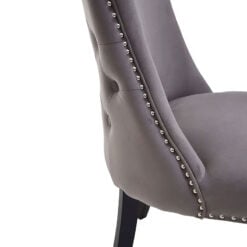 Ramsey Dark Grey Velvet Tufted Studded Dining Chair With Black Legs