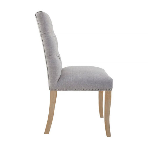 Set Of 2 Richmond Grey Linen Studded Tufted Armless Dining Chairs