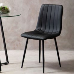 Set Of 4 Scandi Nordic Black PU Faux Leather Dining Chairs With Black Legs