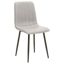 Scandi Nordic Light Grey PU Faux Leather Dining Chair With Black Legs