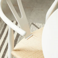 Scandi Nordic White Wood Wishbone Dining Chair With Woven Seat