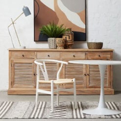 Scandi Nordic White Wood Wishbone Dining Chair With Woven Seat