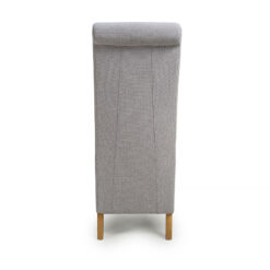 Selma High Scroll Back Light Grey Weave Dining Chair With Wood Legs