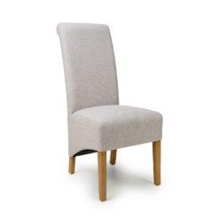 Selma High Scroll Back Natural Weave Dining Chair With Wood Legs