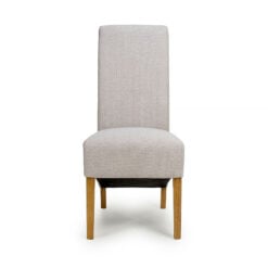 Selma High Scroll Back Natural Weave Dining Chair With Wood Legs