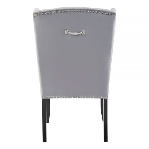 Set Of 2 Sevilla Grey Velvet Wingback Studded High Back Dining Chairs