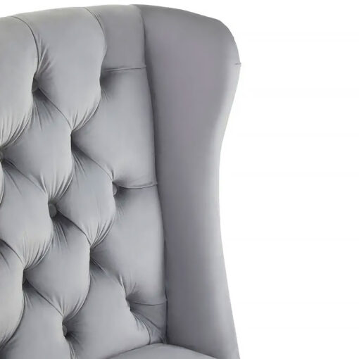 Set Of 2 Sevilla Grey Velvet Wingback Studded High Back Dining Chairs