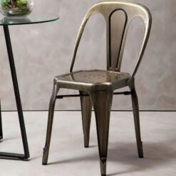 Set Of 4 Sonoma Brass Metal Industrial Stackable Dining Chairs
