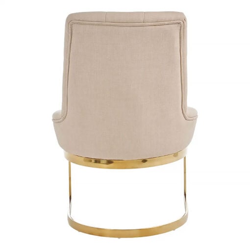 Set Of 2 Topeka Natural Linen Buttoned Back Dining Chairs With Gold Legs