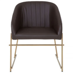 Tribeca Brown Faux Leather Tub Dining Chair With Brass Legs