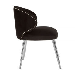Tucson Black Velvet Curved Studded Dining Chair With Chrome Legs