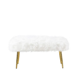 White Faux Fur Vanity Bedroom Bench With Gold Legs