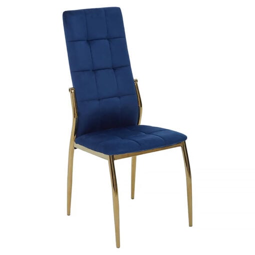 Set Of 4 Brody Blue Velvet Armless High Back Dining Chairs With Gold Legs