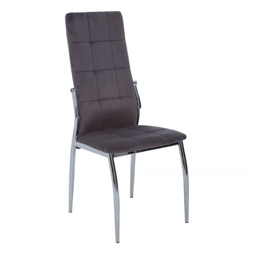 Set Of 4 Brody Grey Velvet Armless High Back Dining Chairs With Chrome Legs