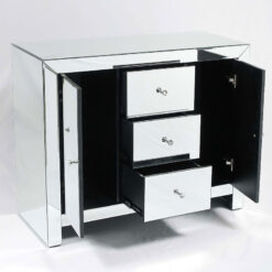 Classic Mirror Mirrored Glass 2 Door 3 Drawer Sideboard Chest Cabinet
