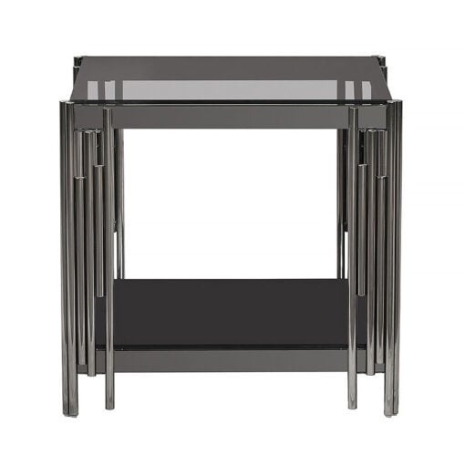 Colton Black Gunmetal Steel And Smoked Glass Side End Table