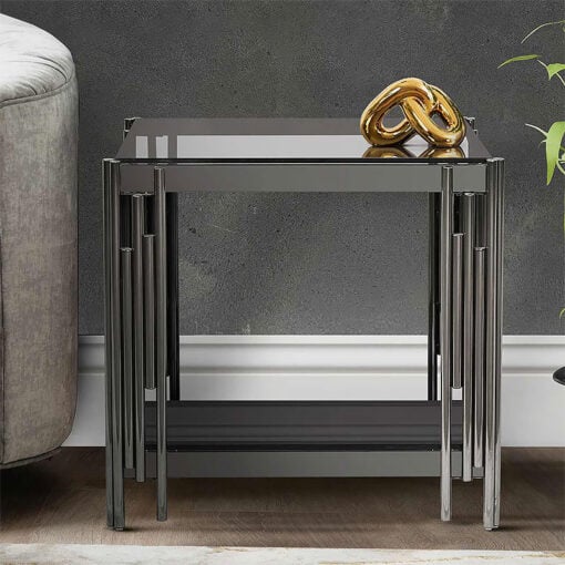 Colton Black Gunmetal Steel And Smoked Glass Side End Table