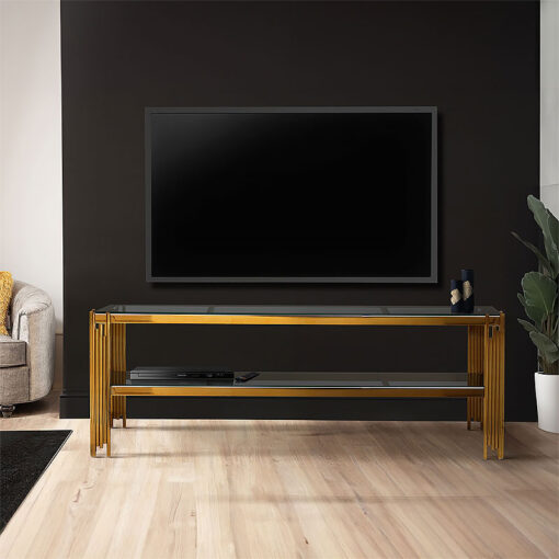 Colton Gold Metal And Clear Glass TV Stand Media Unit