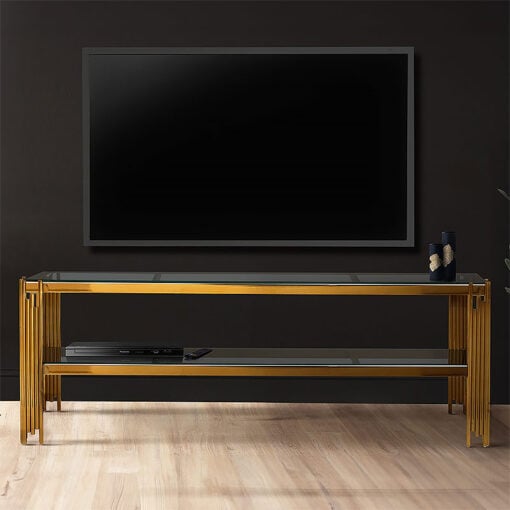 Colton Gold Metal And Clear Glass TV Stand Media Unit