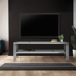 Colton Stainless Steel And Clear Glass TV Stand Media Unit