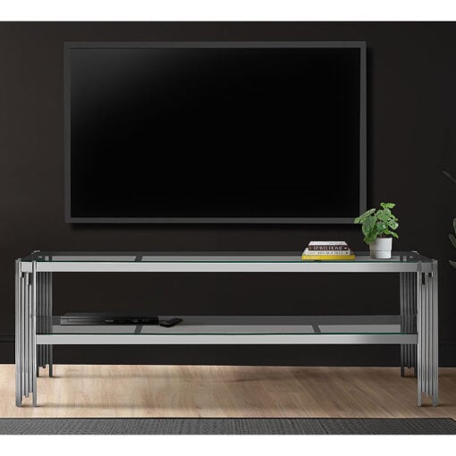 Colton Stainless Steel And Clear Glass TV Stand Media Unit
