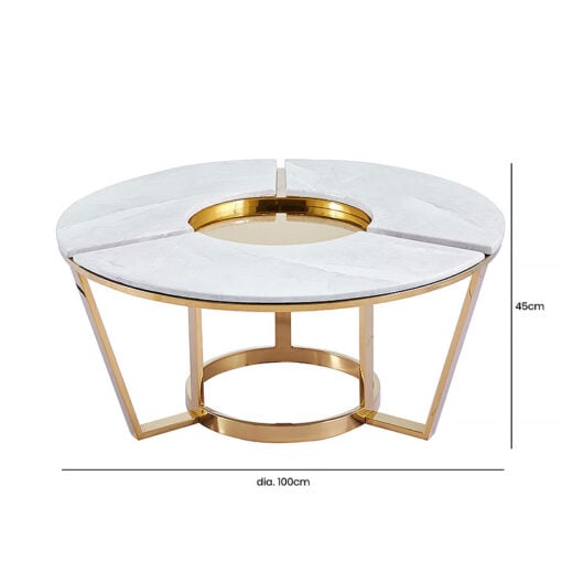 Dali Premium Gold Metal And White Faux Marble Coffee Table