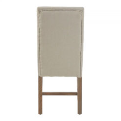 French Rustic Beige Linen Tufted Dining Chair With Oak Legs