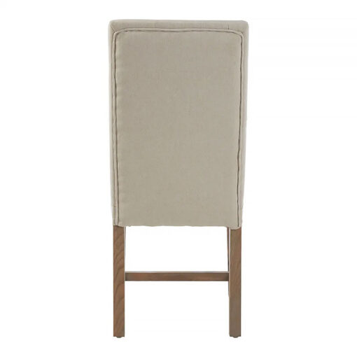 Set Of 2 French Rustic Beige Linen Tufted Dining Chairs With Oak Legs