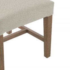 French Rustic Beige Linen Tufted Dining Chair With Oak Legs