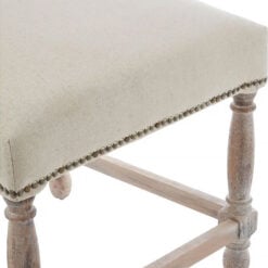 French Rustic Natural Linen Studded Dining Chair With Carved Oak Legs