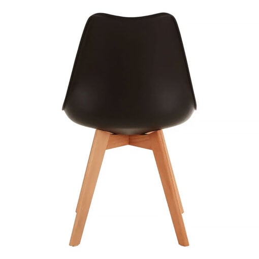 Scandi Nordic Black Plastic And Faux Leather Dining Chair With Wood Legs