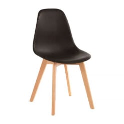Scandi Nordic Black Plastic Armless Dining Chair With Wood Legs