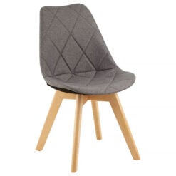 Scandi Nordic Grey Fabric Armless Dining Chair With Wood Legs