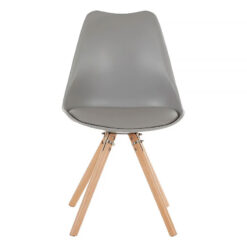 Scandi Retro Grey Plastic And Faux Leather Dining Chair With Wood Legs