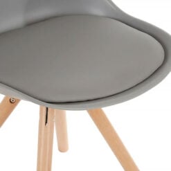 Scandi Retro Grey Plastic And Faux Leather Dining Chair With Wood Legs
