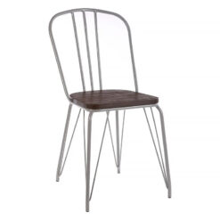 Set Of 2 Beatrix Industrial Grey Metal And Elm Wood Dining Chairs