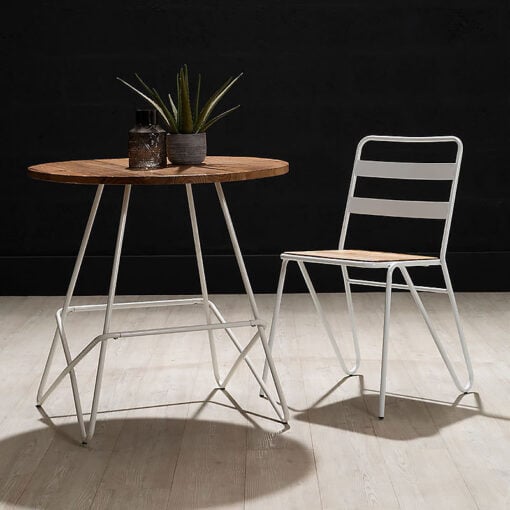 Set Of 2 Imogen Industrial White Metal And Elm Wood Dining Chairs