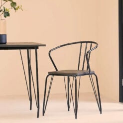 Set Of 2 Lavinia Industrial Black Metal And Elm Wood Dining Chairs