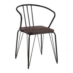Set Of 2 Lavinia Industrial Black Metal And Elm Wood Dining Chairs