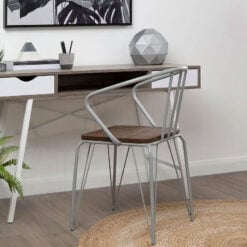 Set Of 2 Lavinia Industrial Grey Metal And Elm Wood Dining Chairs