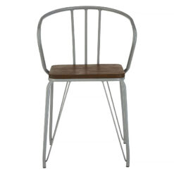 Set Of 2 Lavinia Industrial Grey Metal And Elm Wood Dining Chairs